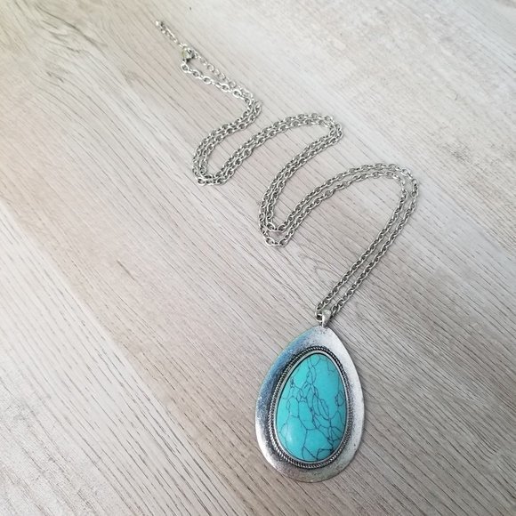 Large boho turquoise necklace - Picture 6 of 10